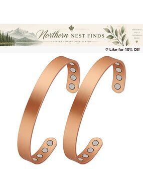 2pcs Pure Copper Magnetic Bracelet Cuff Bangle Adjustable
